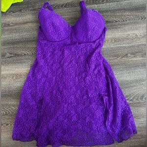 smart & sexy Purple Lace Chemise with Built-In Cups